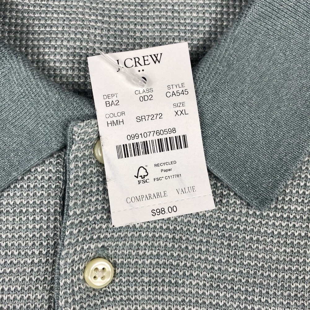 J Crew Shirt Mens XXL Green Basketweave Knit Sweater Polo Short Sleeve NEW - Picture 5 of 11